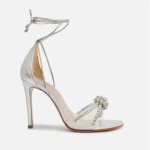 NWT Schutz Jayda Leather Rhinestone Heels in Metallic Napa - 9.5